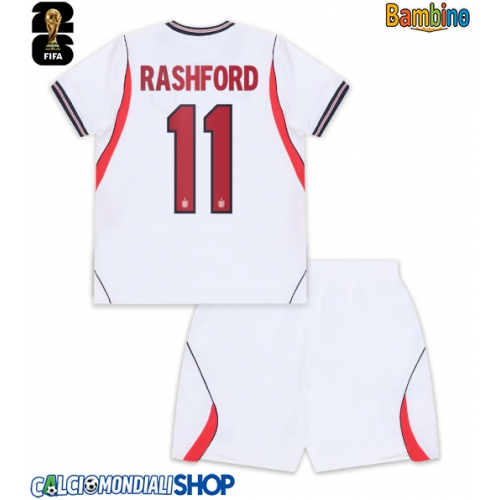 Maglie da calcio Inghilterra Marcus Rashford #11 Prima Maglia Bambino Mondiali 2026  Manica Corta + Pantaloni corti)